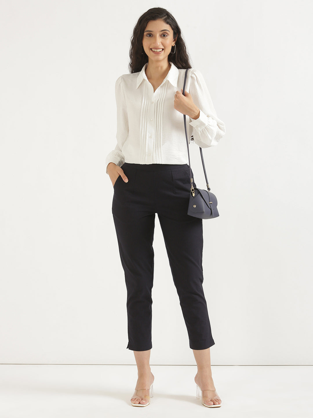 Women's 100% Cotton Everyday Wear Cotton Navy Blue Trouser