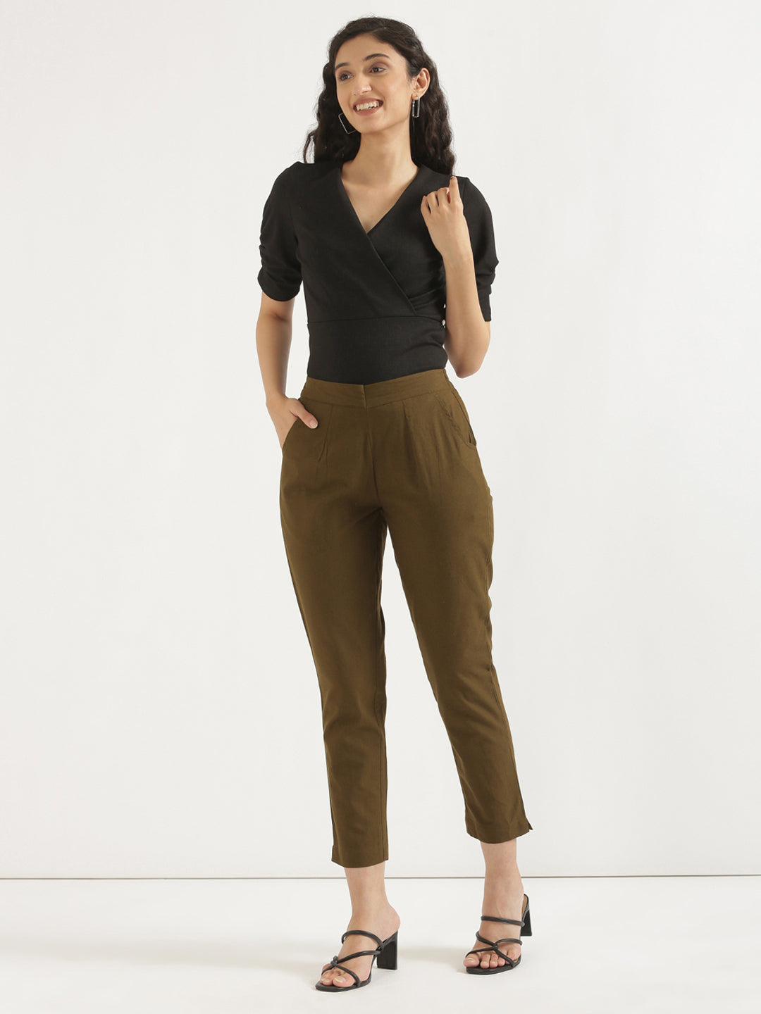 Women's 100% Cotton Everyday Wear Cotton Cht Green Trouser