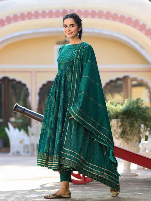 Women's Vrinda Green Kurta with Dupatta