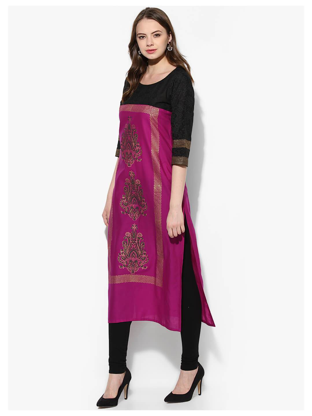 Women's Purple Floral Ajrakh Hand Block Cotton Printed Straight Kurta