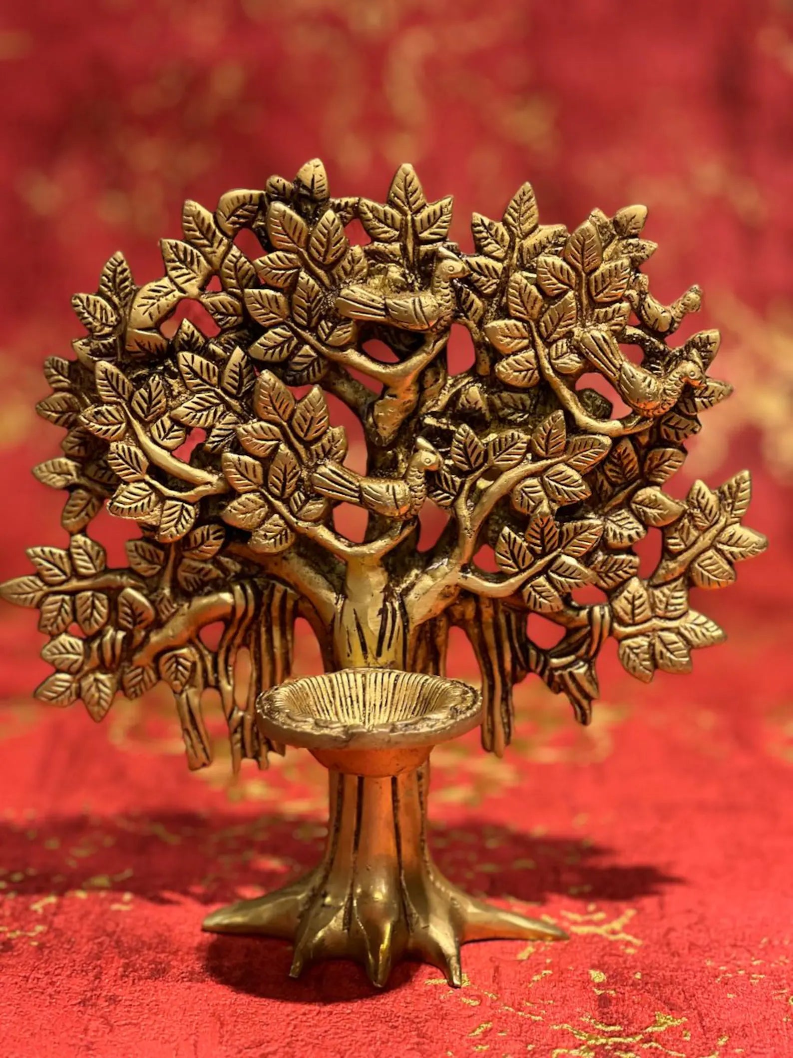 8.5" Brass Tree Deepak Lamp - Traditional Indian Oil Lamp for Home Decor & Spiritual Lighting