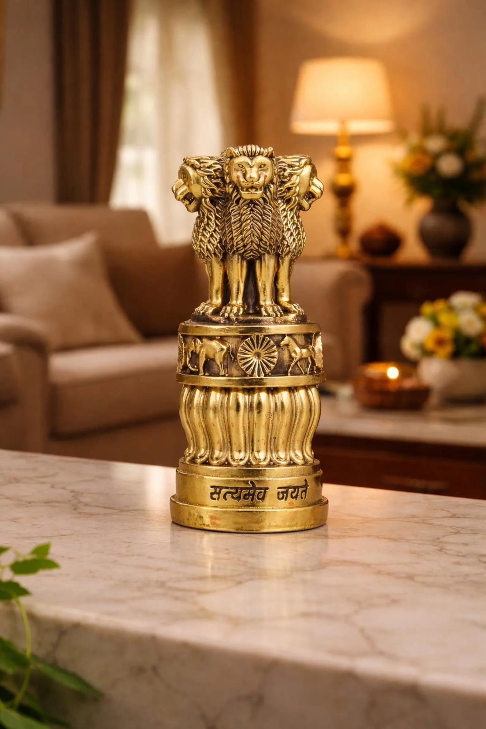 4 Inch National Emblem of India in Solid Brass
