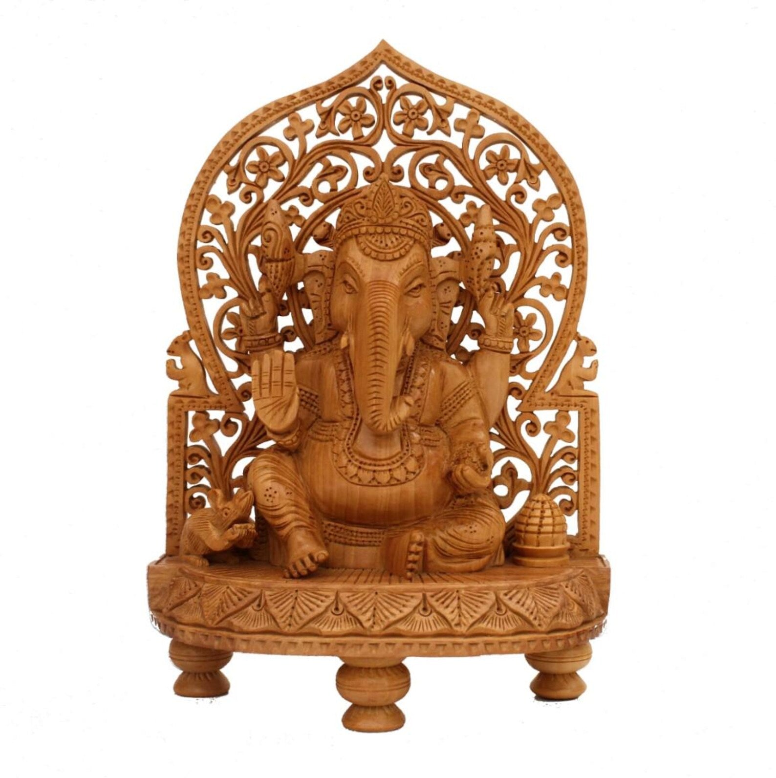 8 Inch Wooden Ganesha Sitting on Base