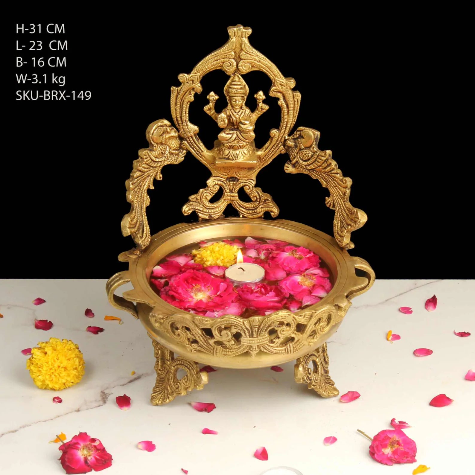 Handcrafted Brass Decorative Urli Bowl with Goddess Lakshmi