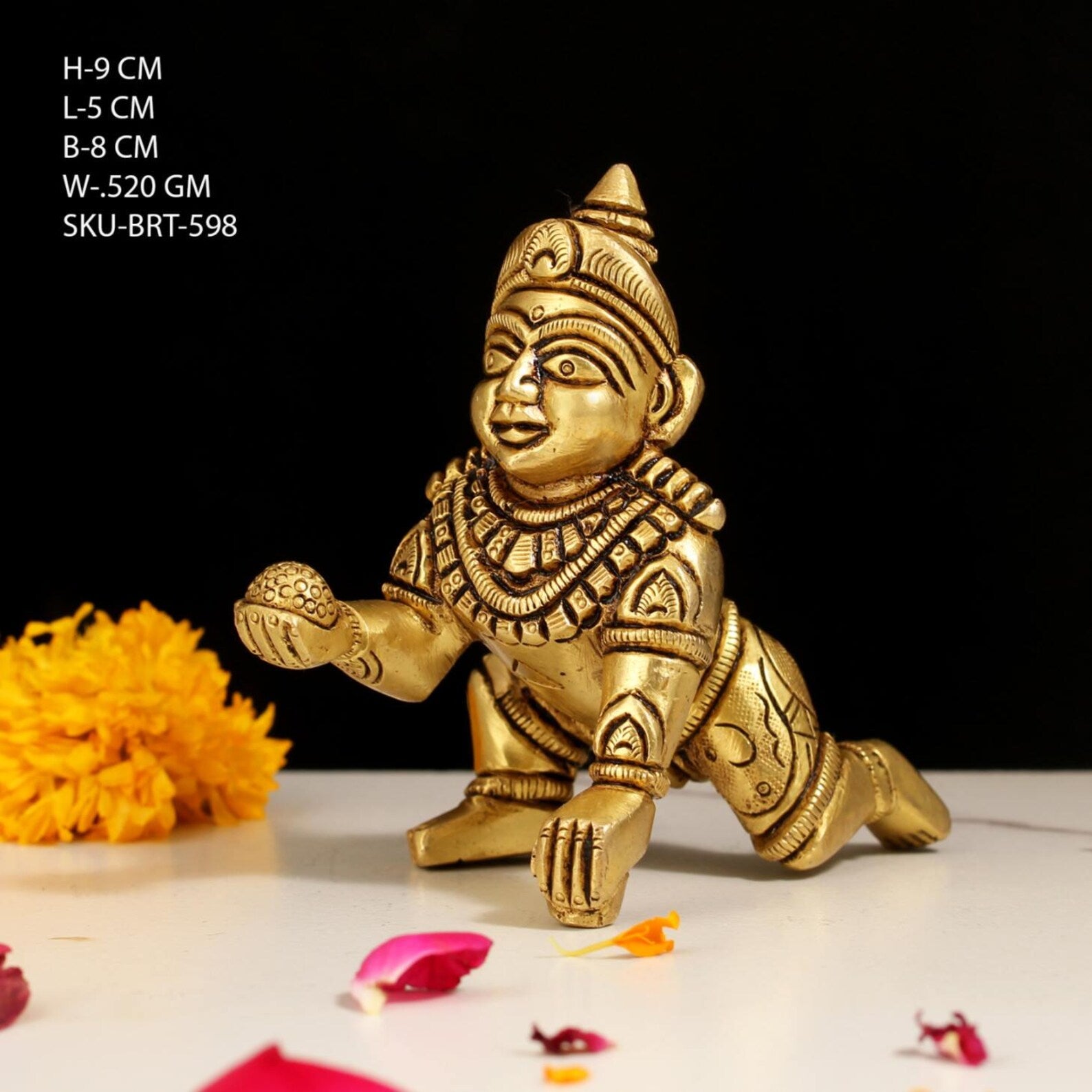 3.5 Inch Handcrafted Brass Krishna Murti for Pooja