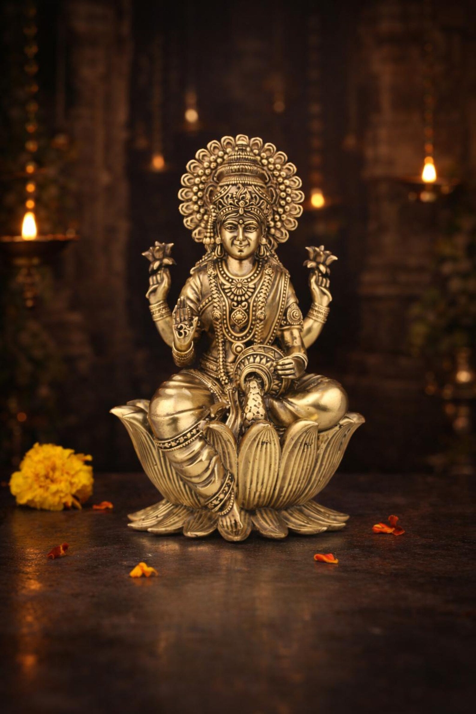 7.5 Inch Brass Goddess Lakshmi Idol