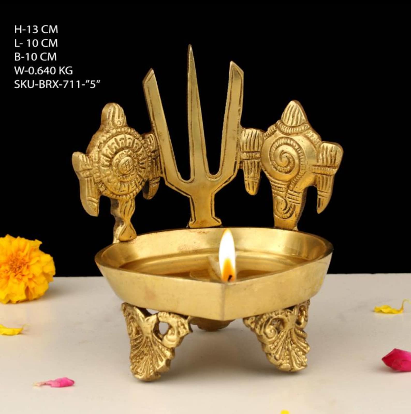 5 Inch Brass Shanku Chakra Namam Diya