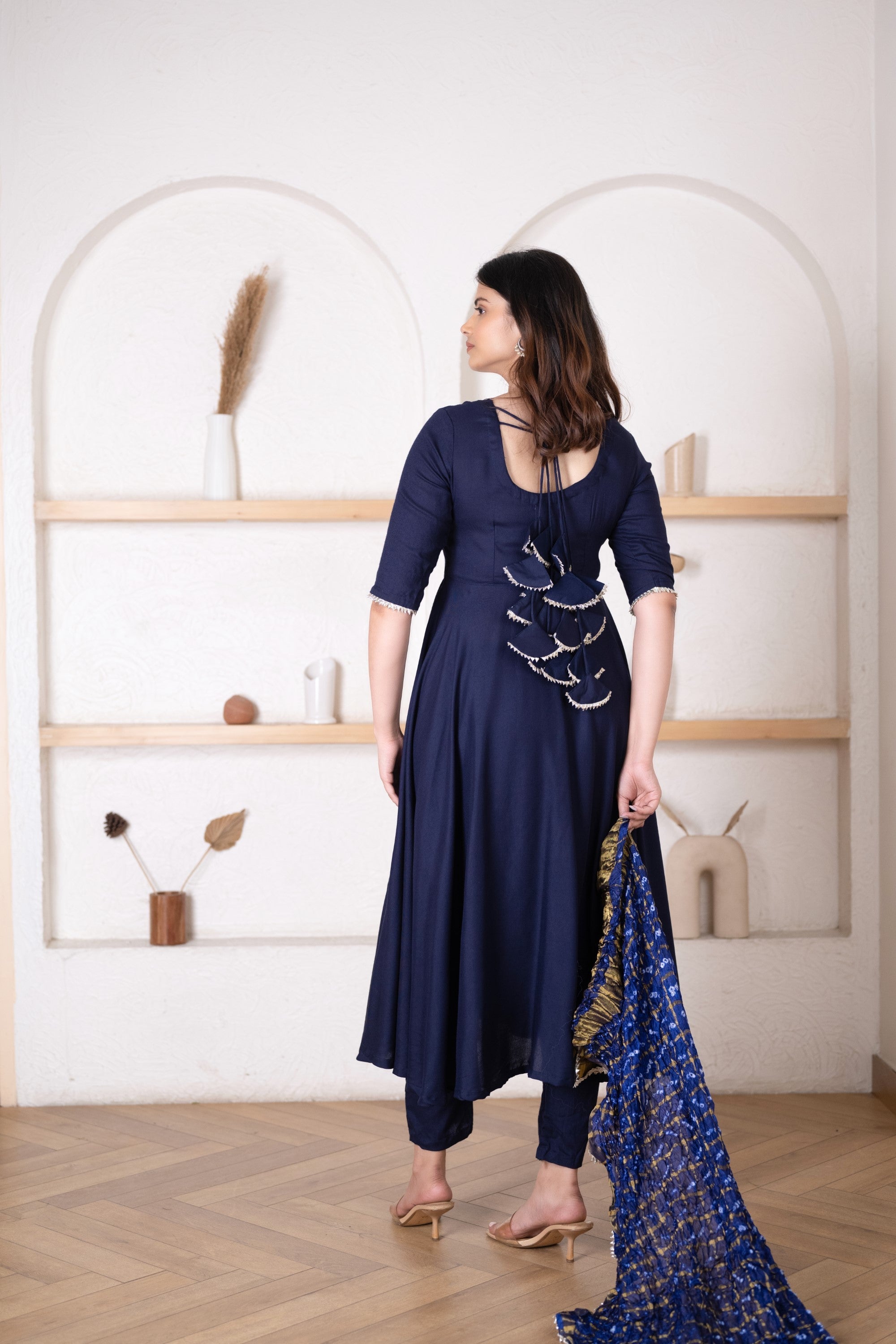 Women's Midnight Blue Kurta Set with Bandej Dupatta