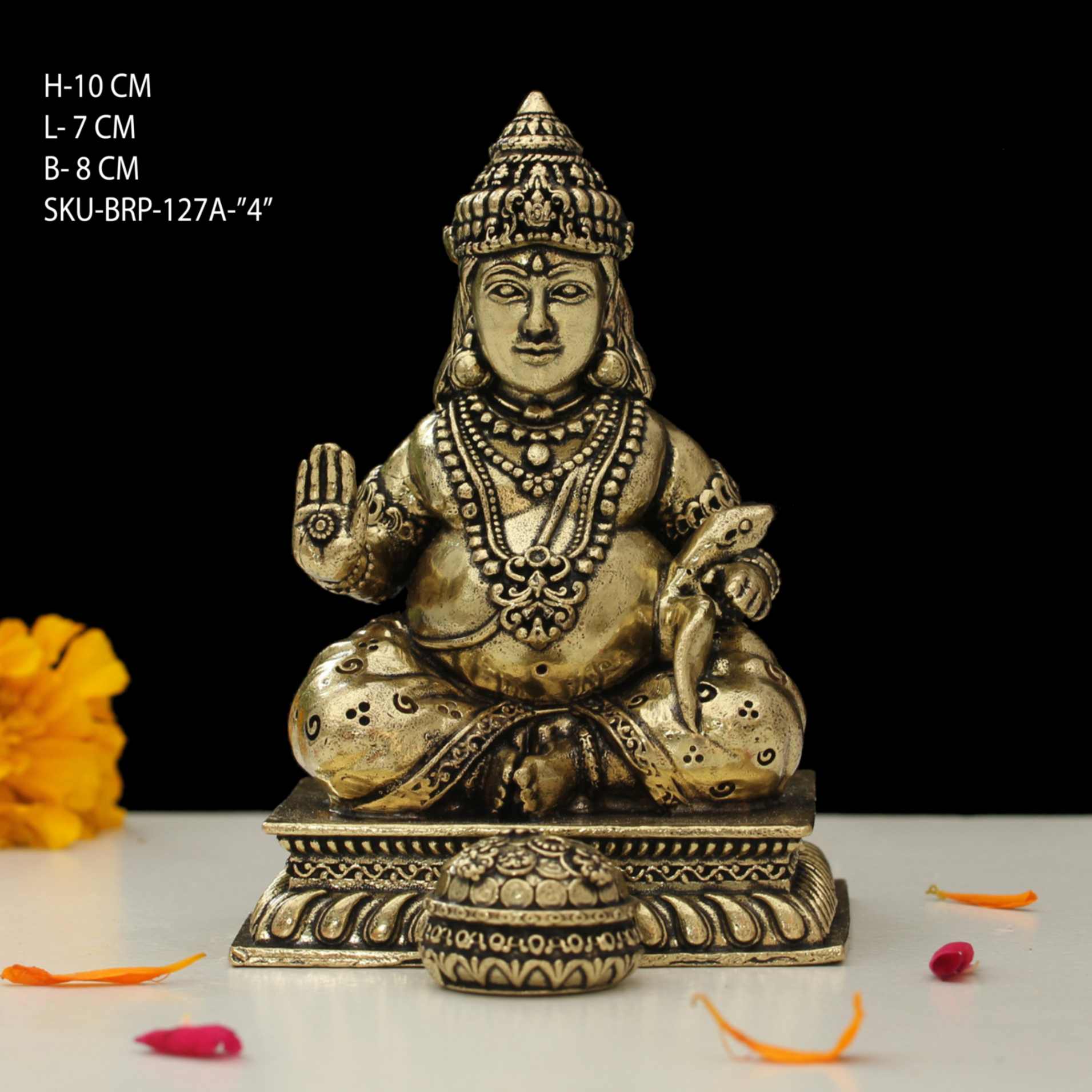 4 Inch Brass Lord Kubera Idol – God of Wealth Statue