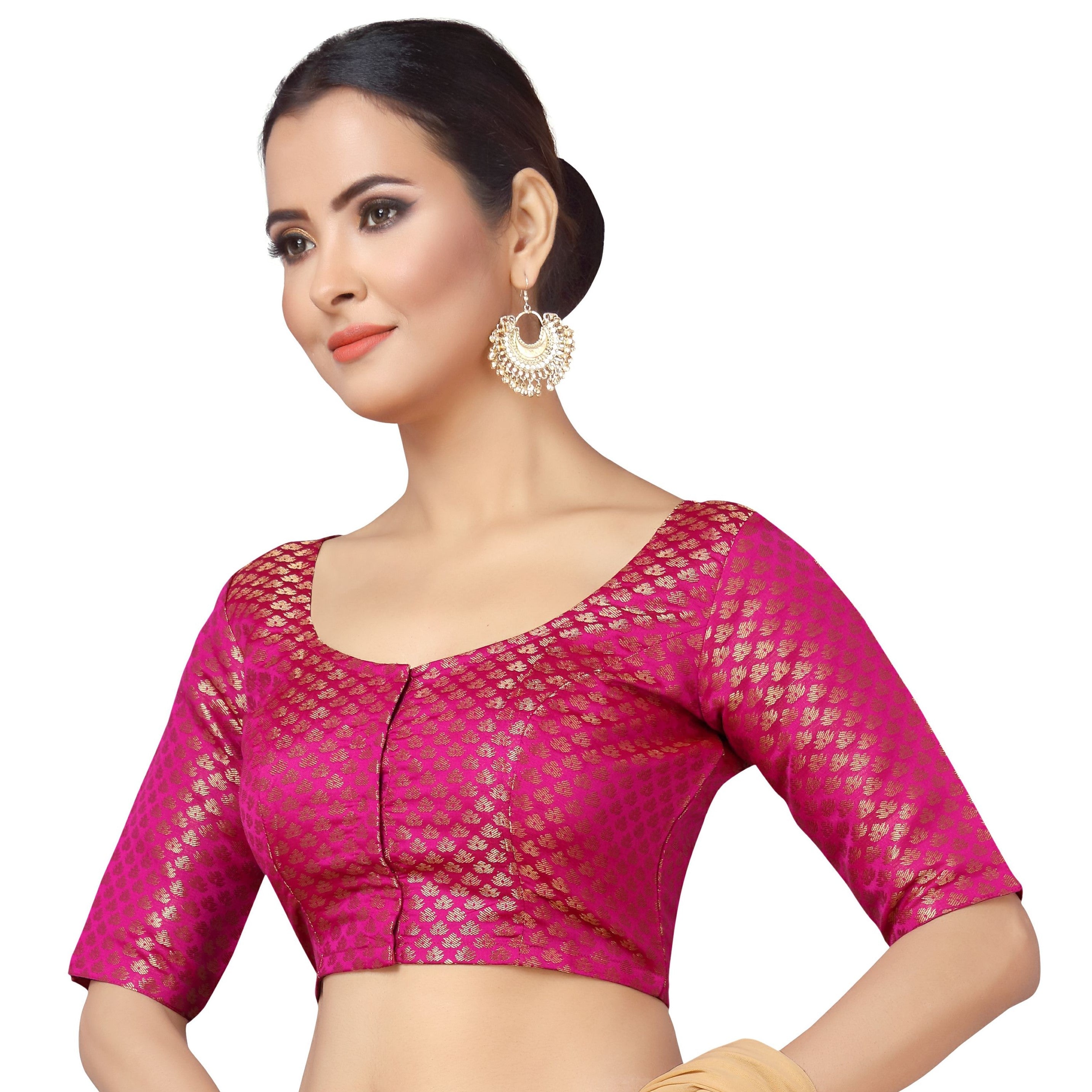 Women's Pink Brocade Saree Blouse