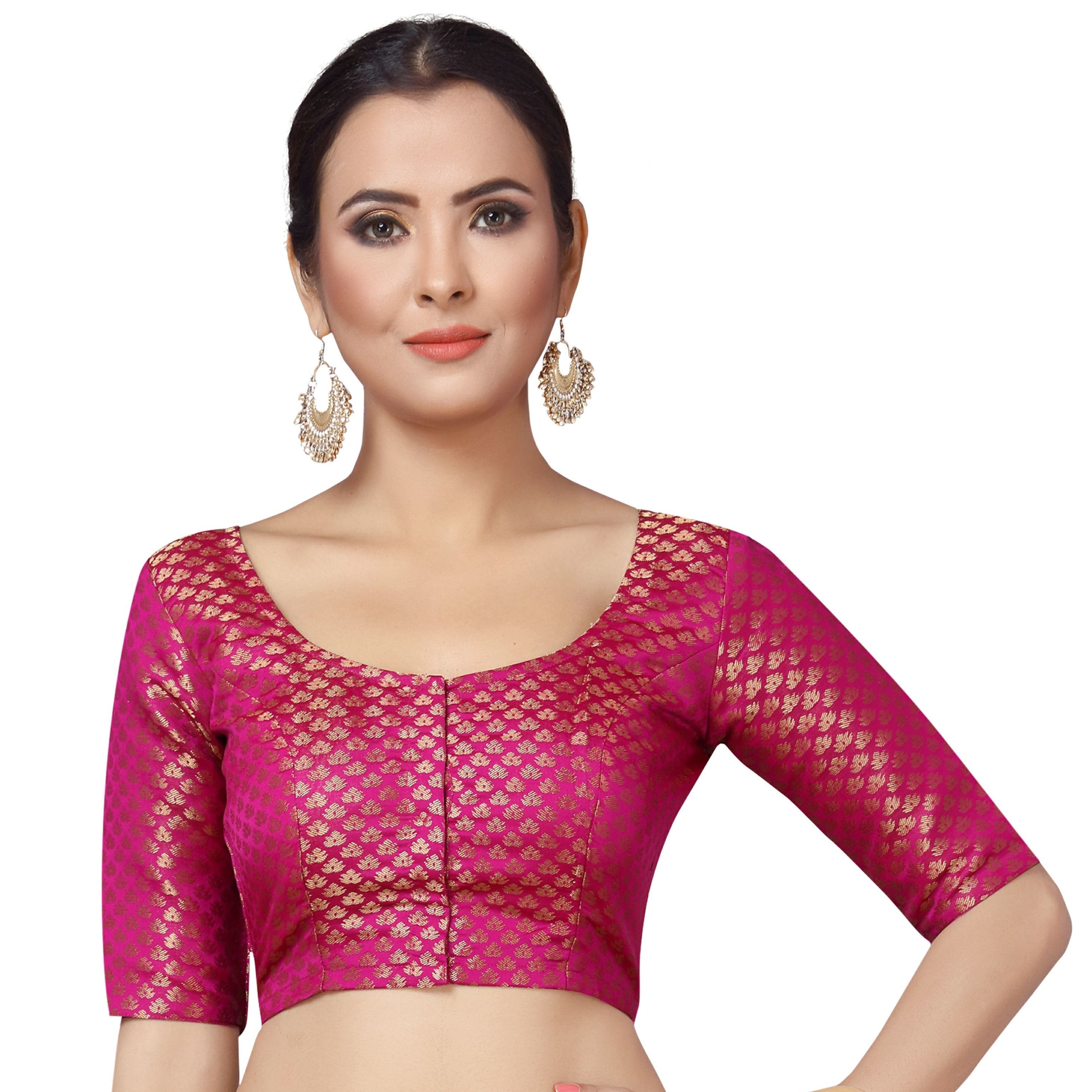 Women's Pink Brocade Saree Blouse