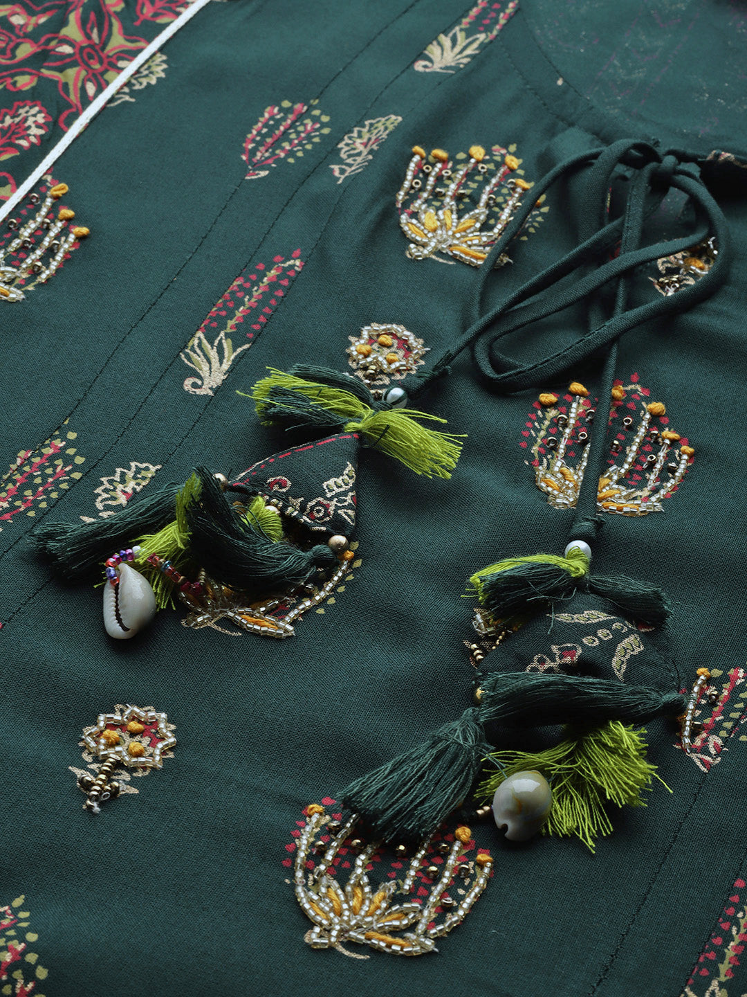 Women Green Printed Kurta with Palazzos & Dupatta by Anubhut