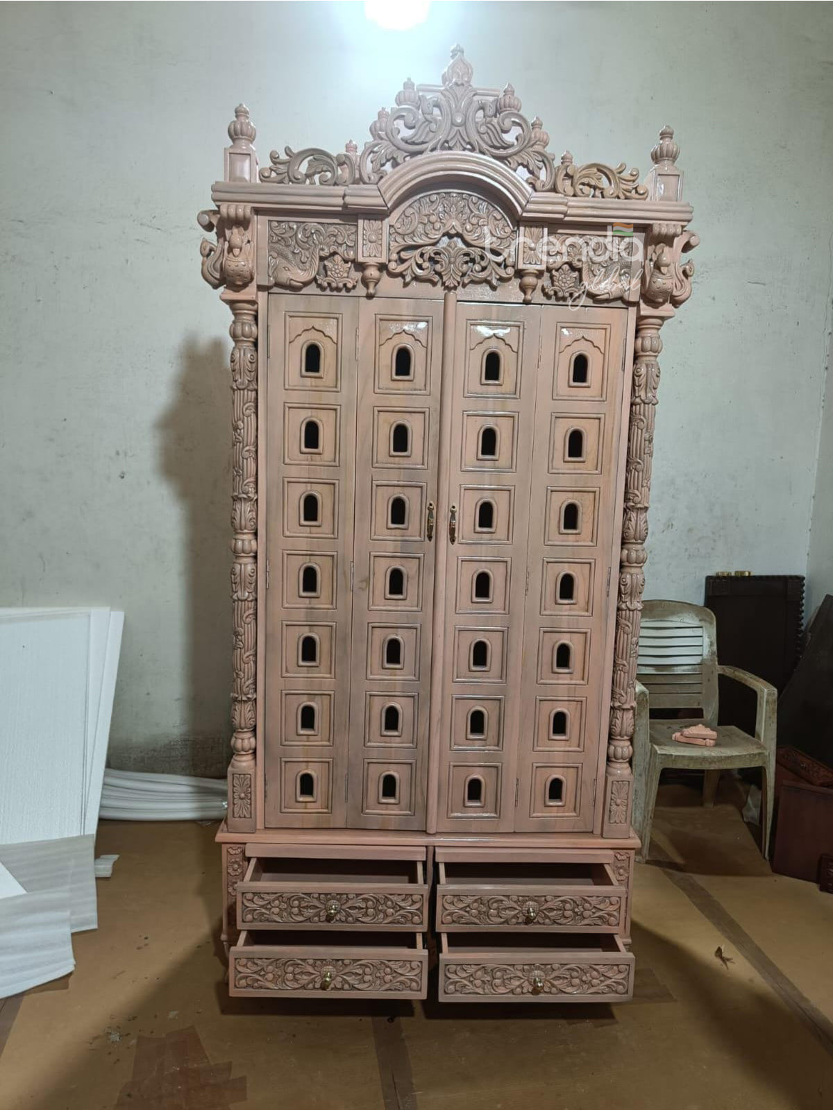 Hand-Carved Solid Teak Wood Temple
