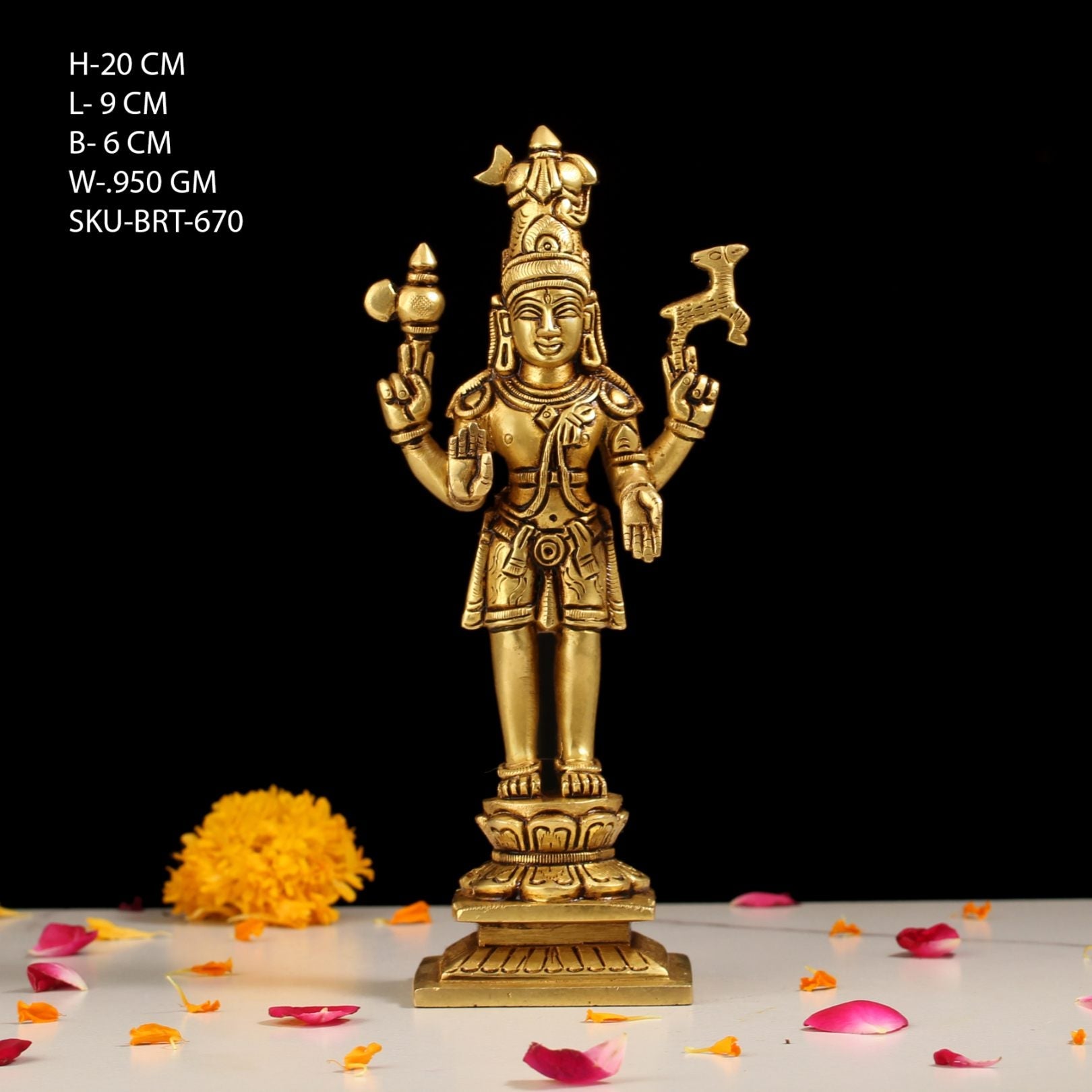8 Inch Brass Lord Shiva Standing Statue on Base
