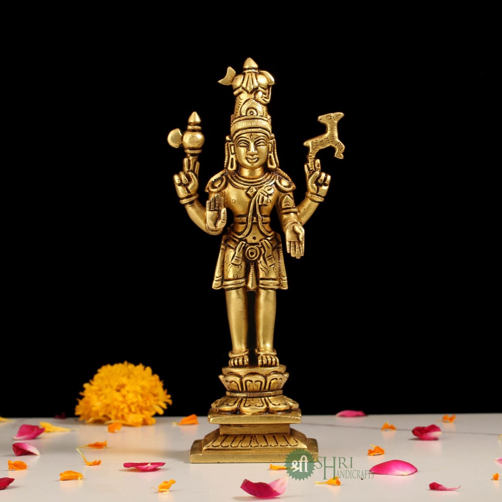 8 Inch Brass Lord Shiva Standing Statue on Base