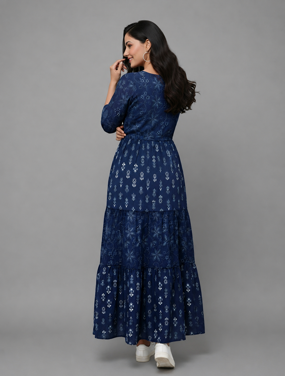 Women's Blue Cotton Printed Dress