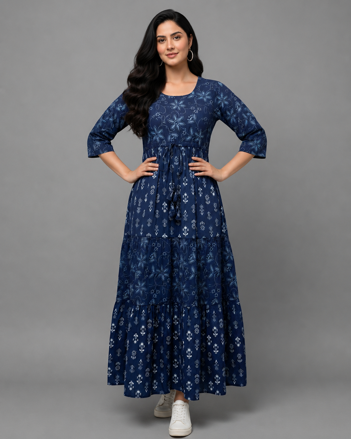 Women's Blue Cotton Printed Dress