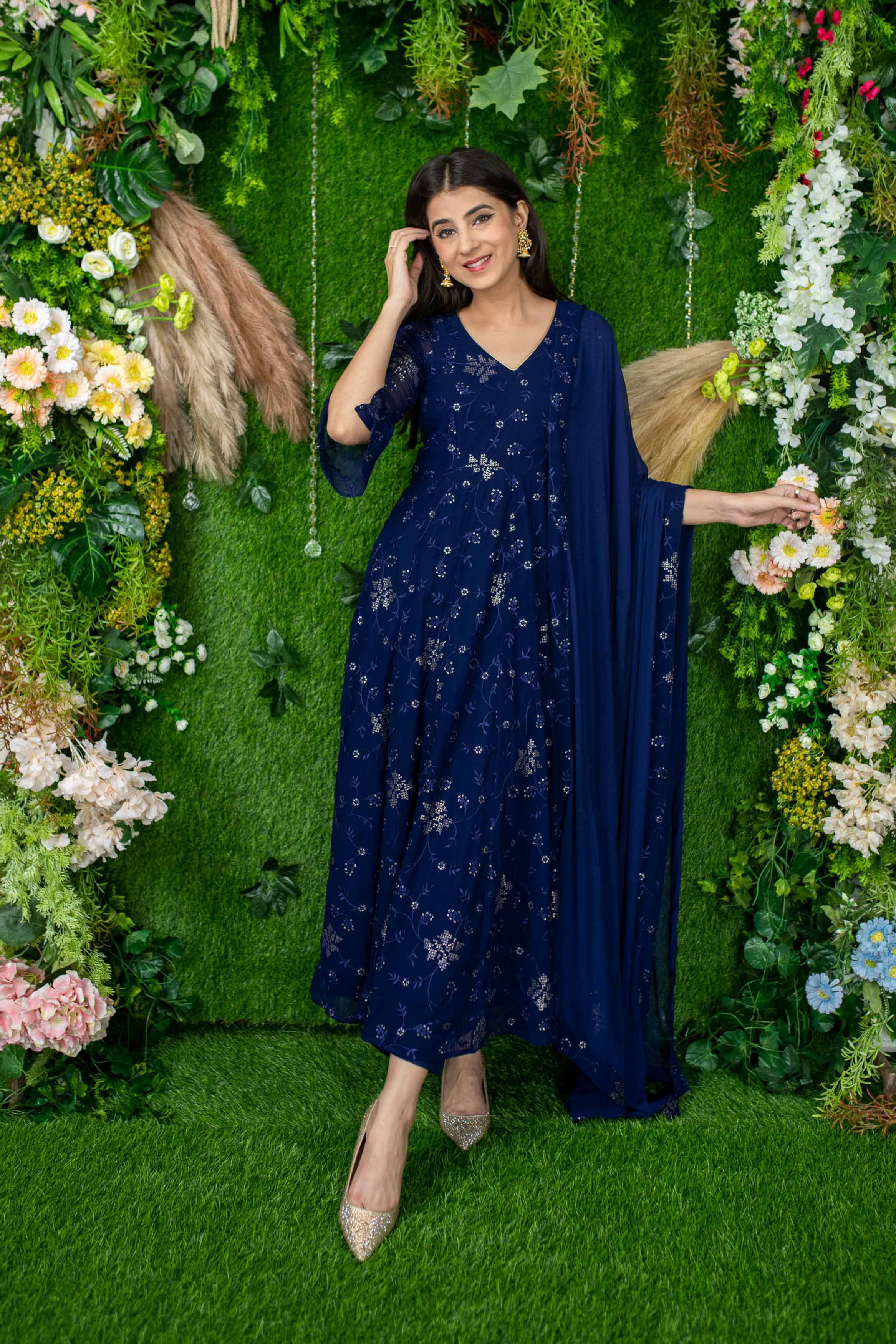 Women's Imperial Blue Georgette Anarkali Set