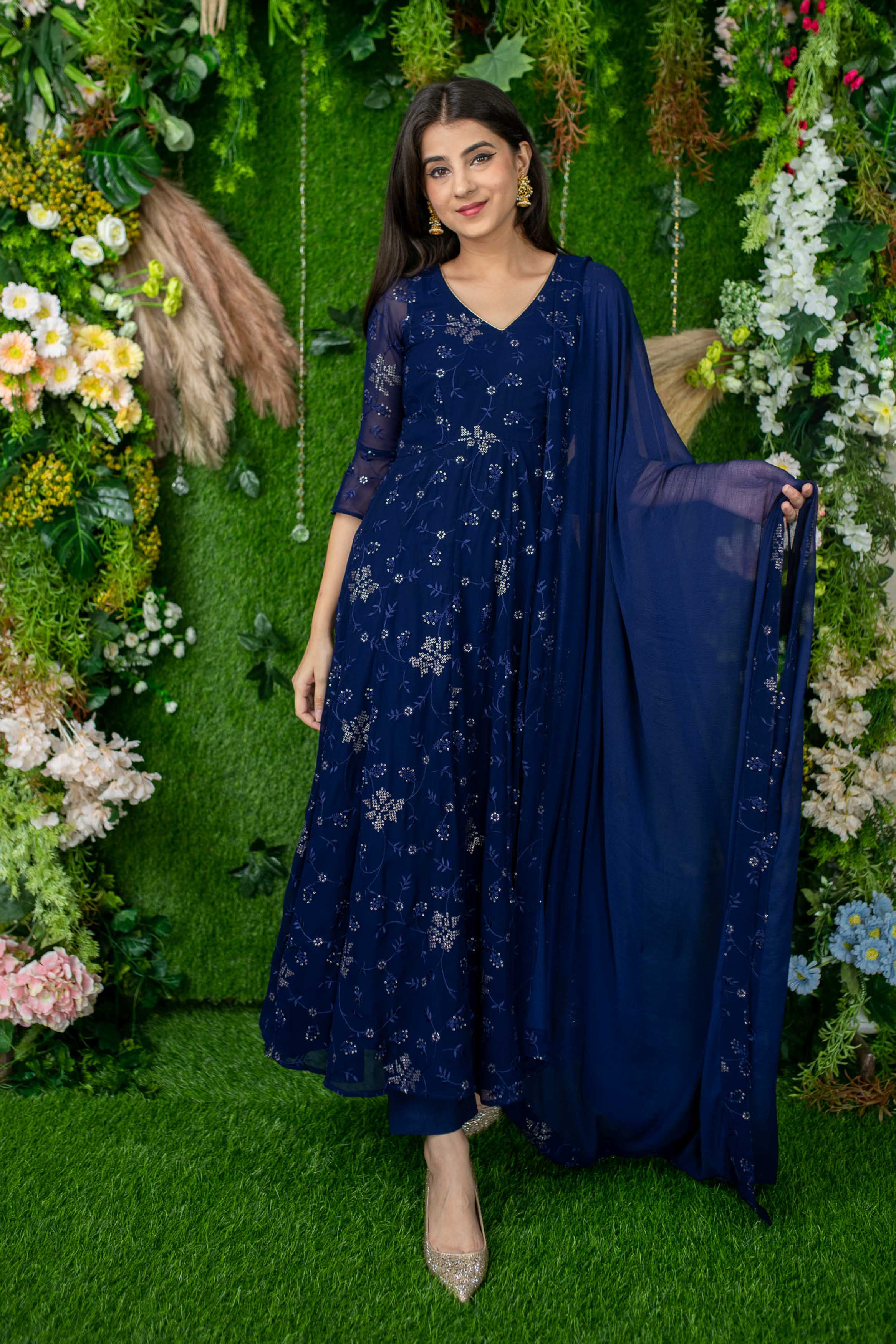 Women's Imperial Blue Georgette Anarkali Set