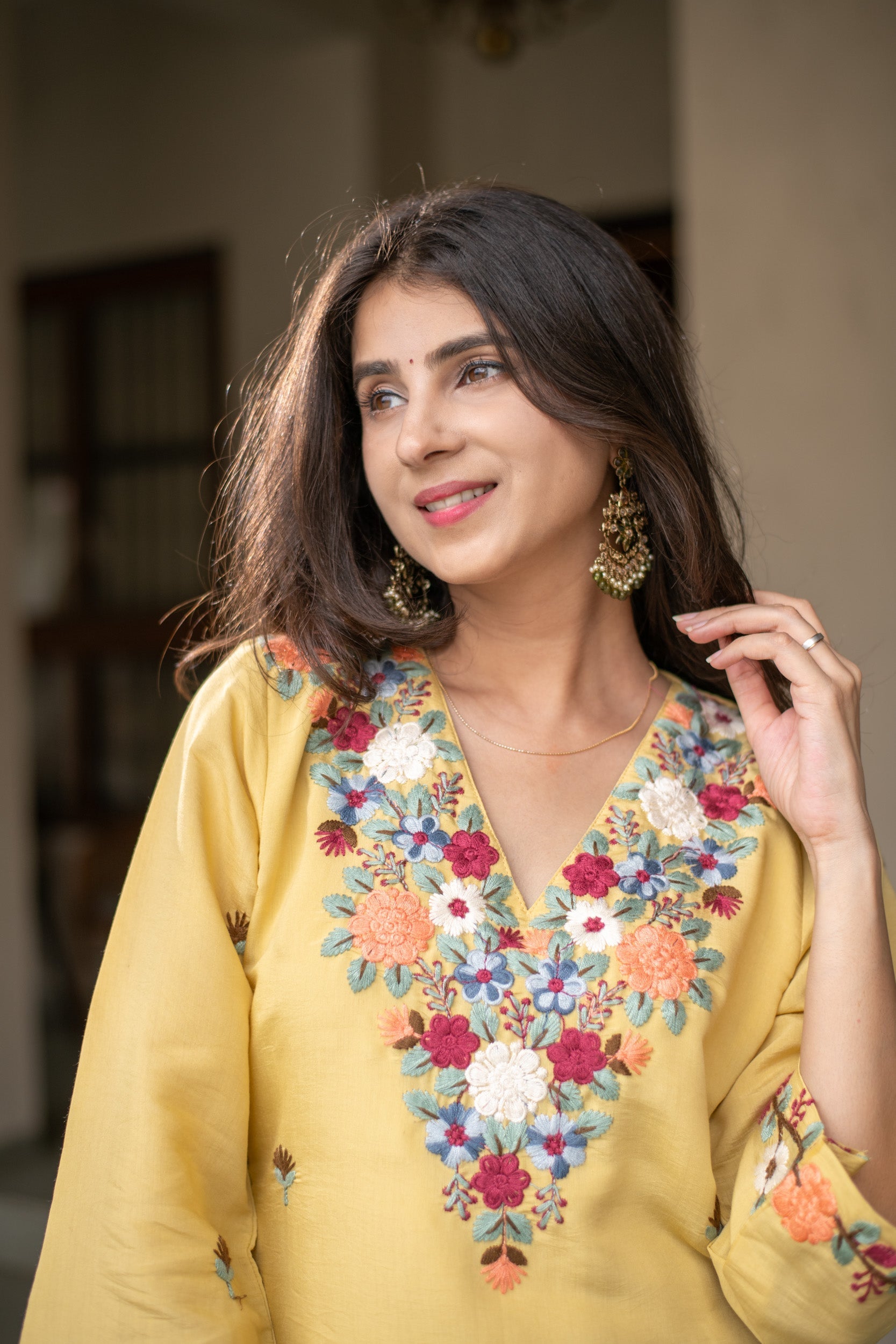 Women's Mustard Floral Embroidered Co-Ord Set