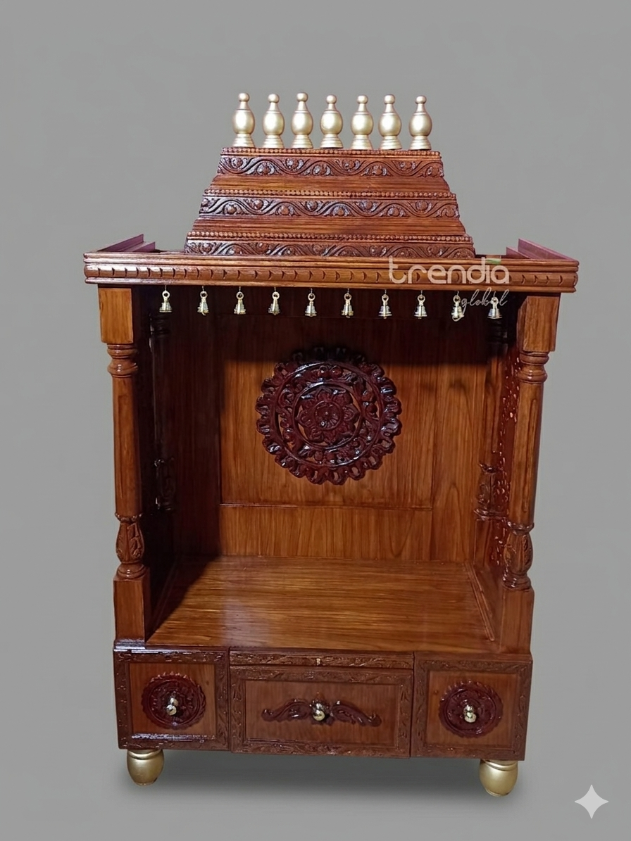 Pure Teak Wood Pooja Mandir with Storage