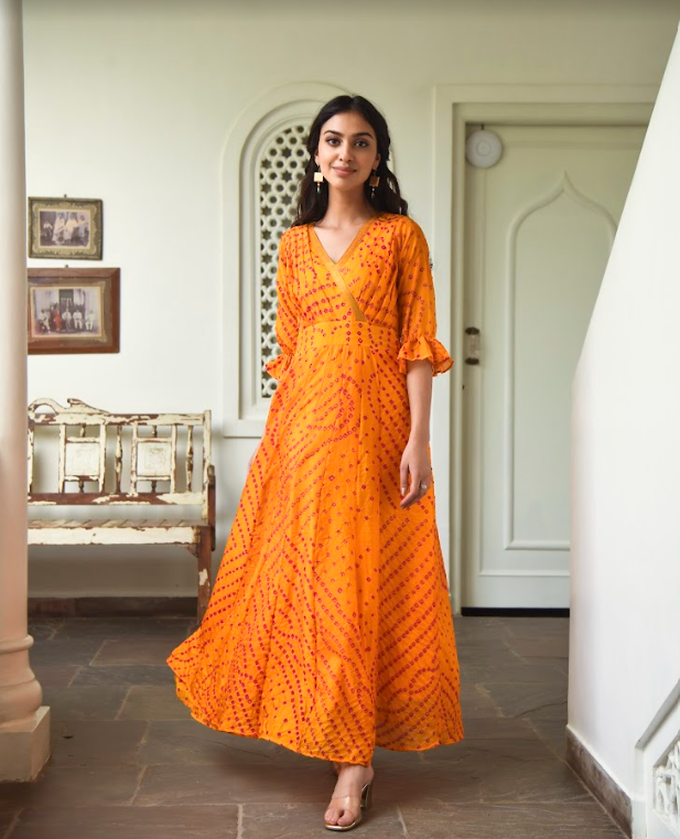 Women's Bandhani Silk Dress (1Pc)