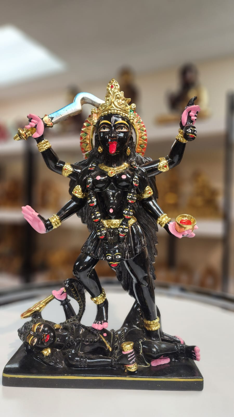 18" Kaali Maa Black Marble Idol Statue – Handcrafted Hindu Goddess Kali Murti for Home Temple & Spiritual Decor