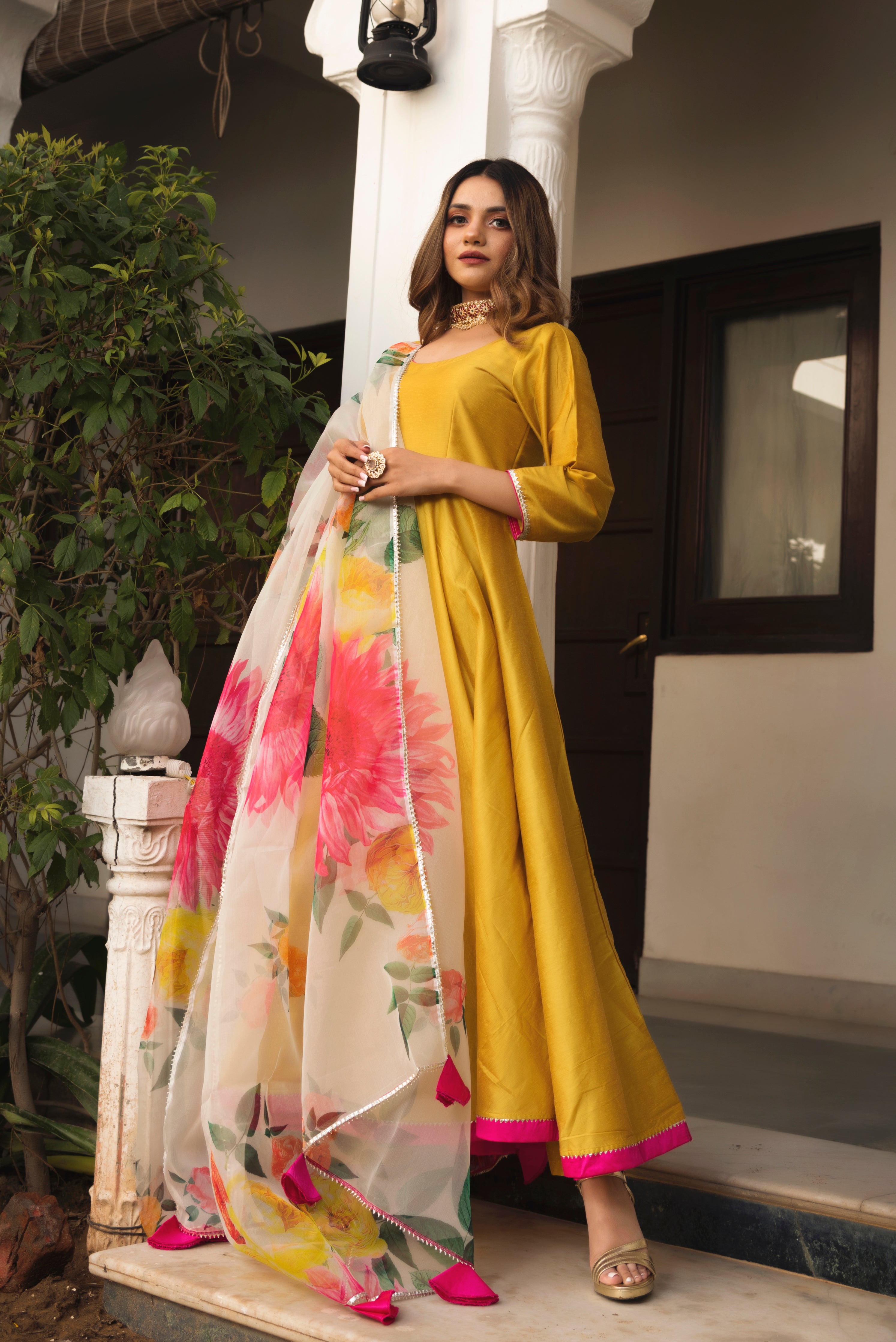 Women's Sunflower Cotton Silk Yellow Anarkal