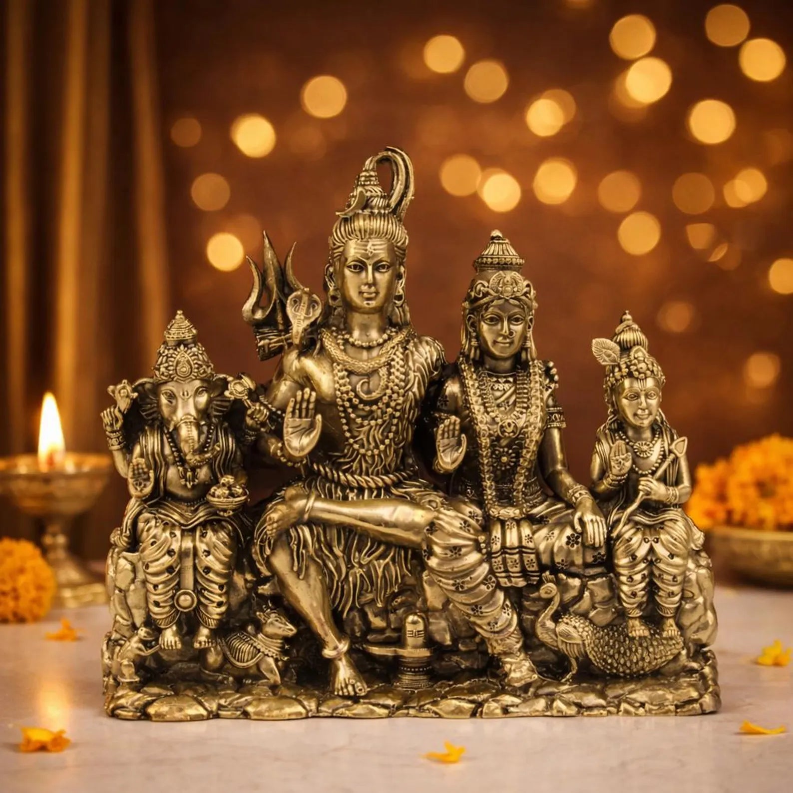7 Inch Brass Shiva Family Idol (1.2 kg)