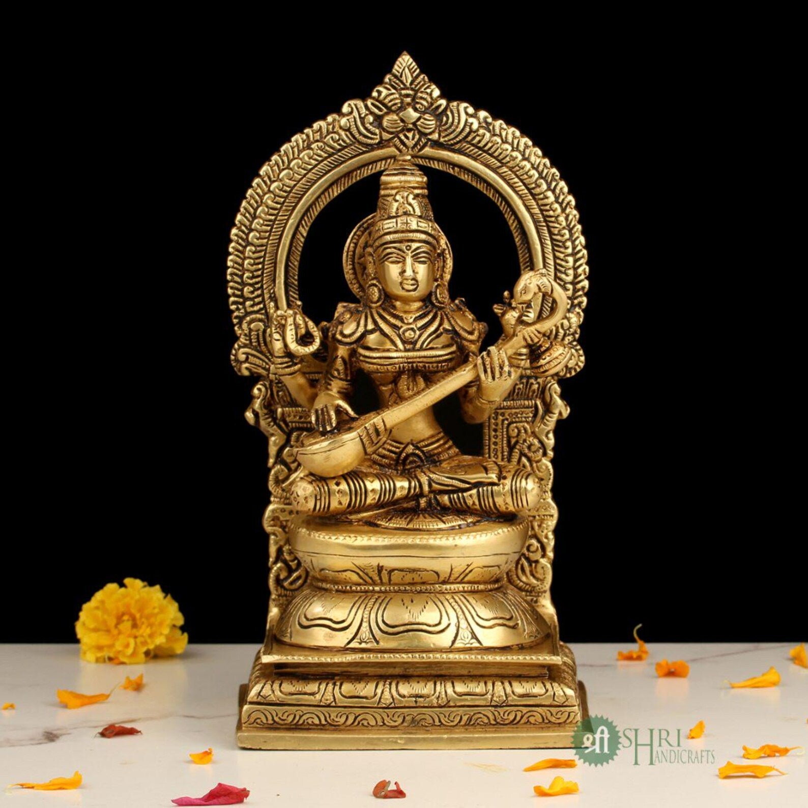 10.5 Inch Handcrafted Brass Goddess Saraswati