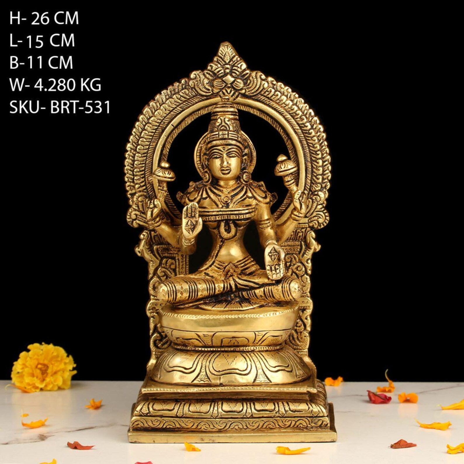 10.5 Inch Brass Lakshmi Idol