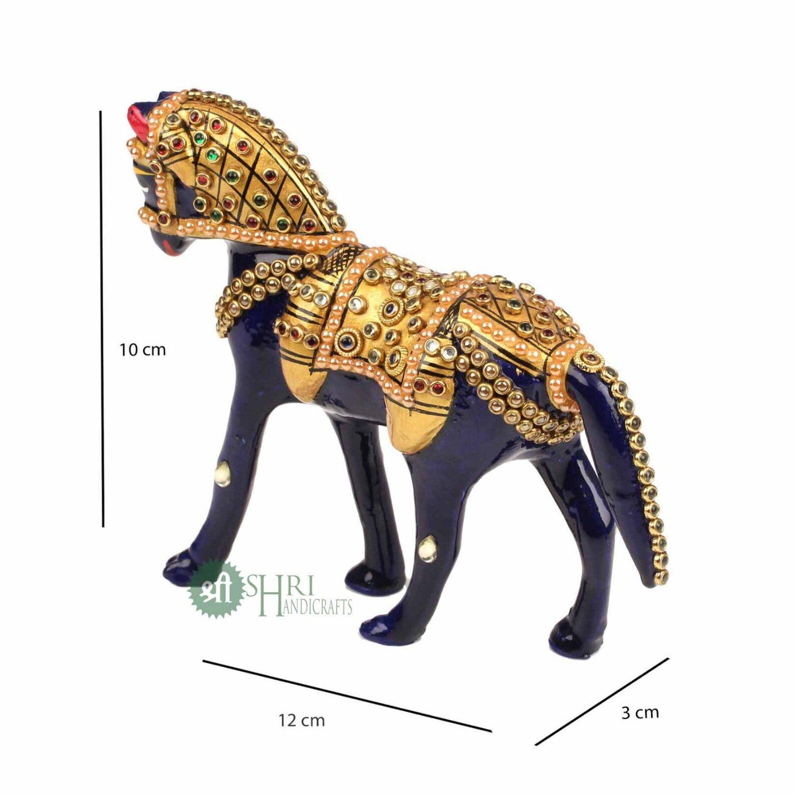 4 Inch Blue Metal Horse in Jewellery Stone