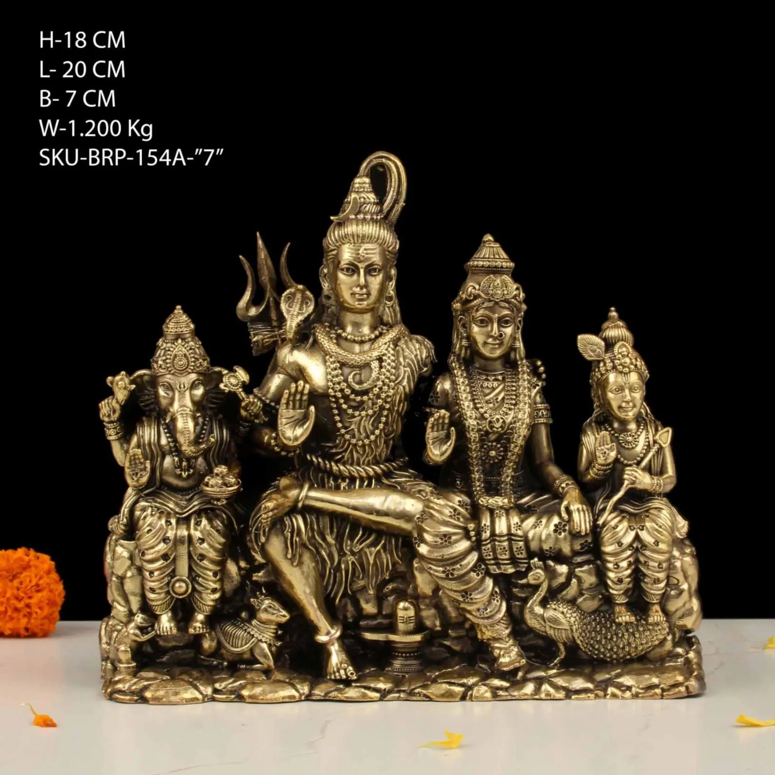 7 Inch Brass Shiva Family Idol (1.2 kg)