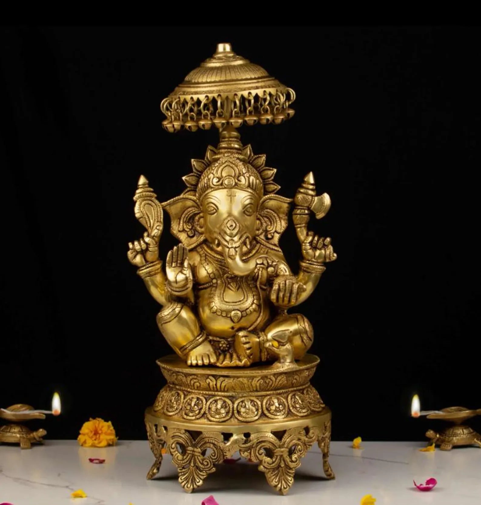 18 Inch Handcrafted Brass Chattar Ganesh Idol