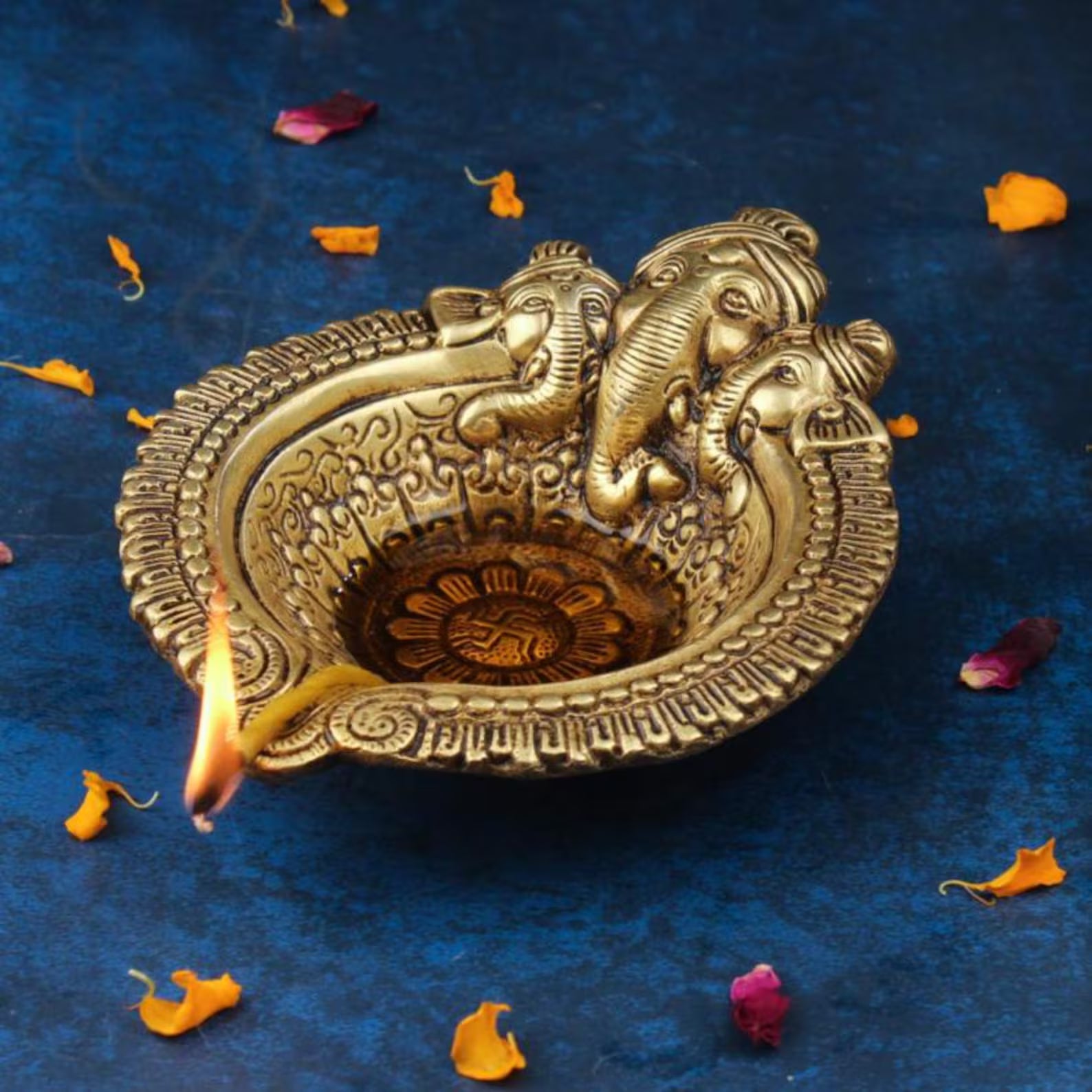 6 Inch Traditional Ganesha Oil Lamp for Pooja & Decor