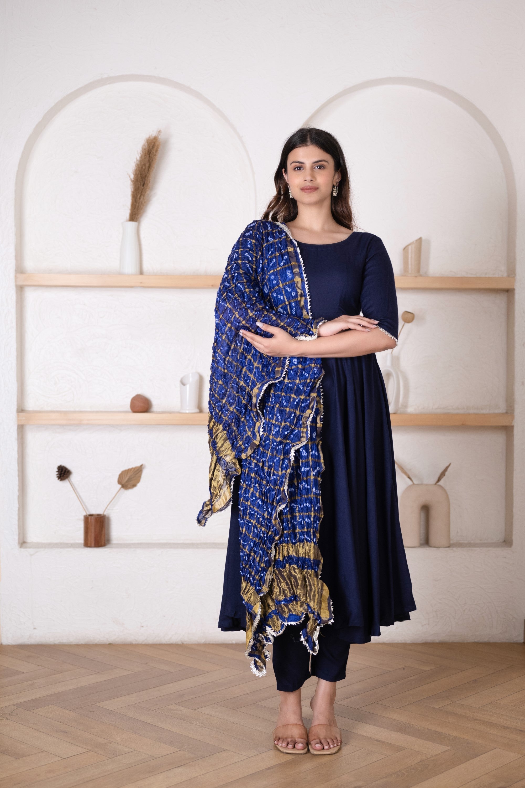 Women's Midnight Blue Kurta Set with Bandej Dupatta