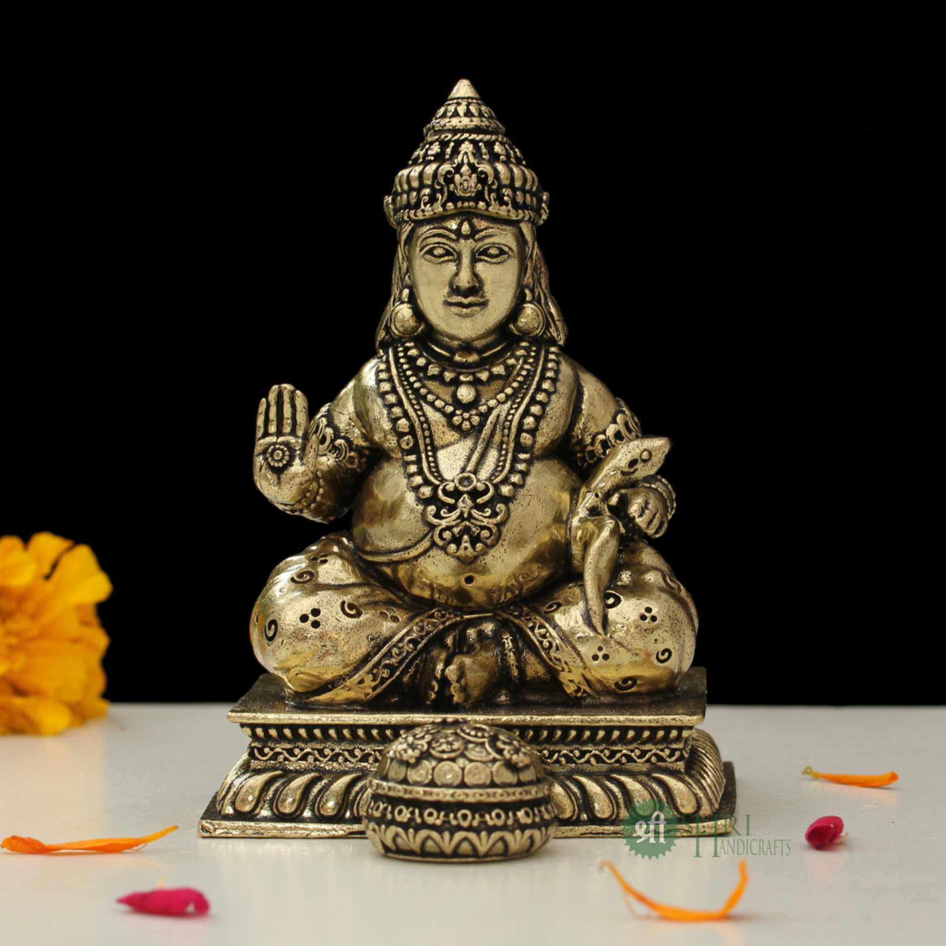 4 Inch Brass Lord Kubera Idol – God of Wealth Statue